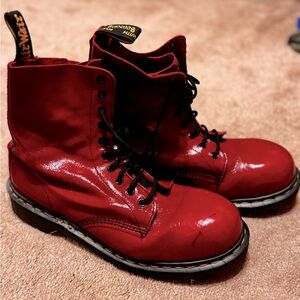 Dr.  Martens , shiny red leather lace up boots for men size 11